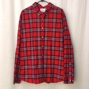 Goodfellow Slim Northrup Red Plaid Cotton Shirt XXL